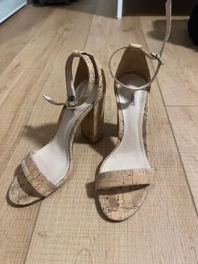 SCHUTZ Cork Block Heel Ankle-Strap Sandals - Beige